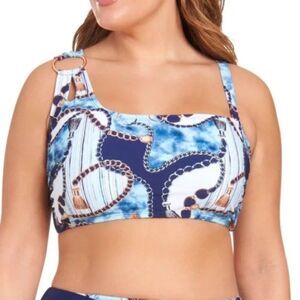 Lysa Desiree Bikini Swimsuit Top Blue Padded Gold Ring Plus Size 0X 14W 16W